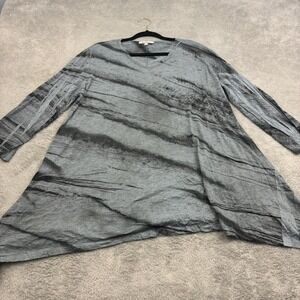 Jess & Jane Tunic Top Womens XL Gray Black Geometric Lagenlook Made in USA Artsy